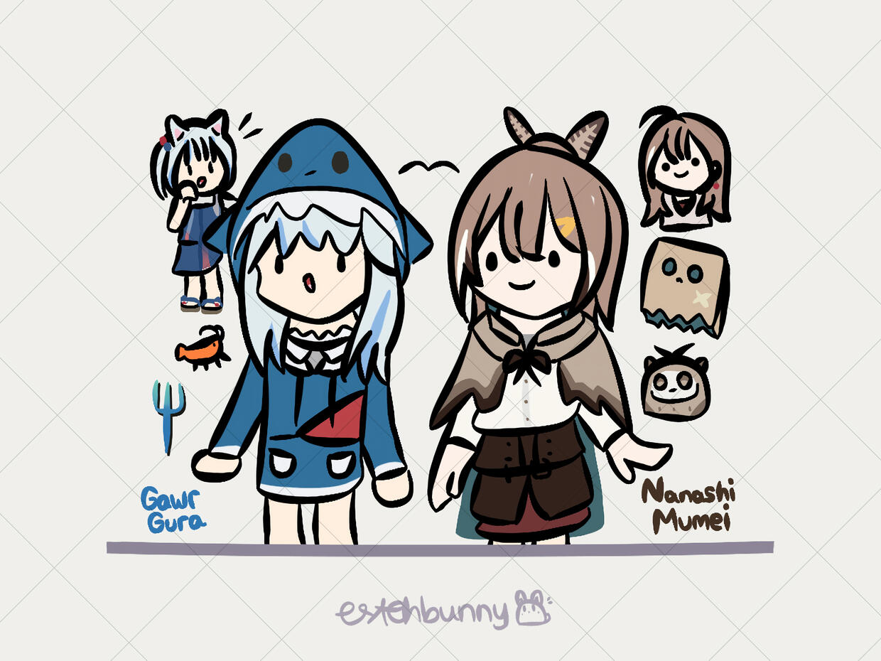 Gawr Gura &amp; Nanashi Mumei doodle art